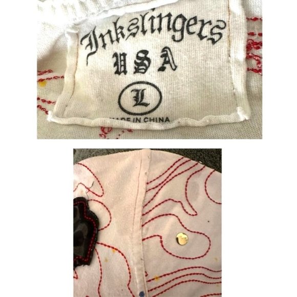 VTG Inkslingers T-shirt Sz L Blue Moe White Devil Dragon Embroidered Tat… - Picture 12 of 12
